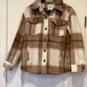 Avec Les Filles Anthropologie Shacket Brown & Cream Plaid Shirt Jacket Small